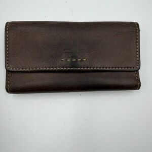 Fossil Brown Leather Checkbook Wallet Clutch Organizer Y2K